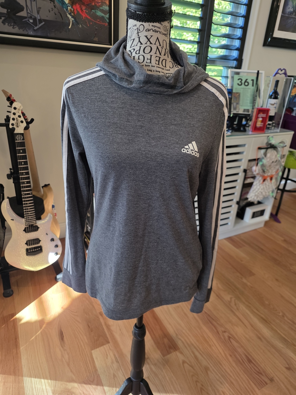 Adidas Women's Gray Hooded Long-Sleeve T